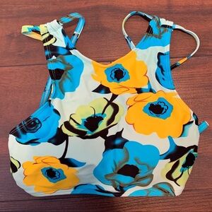 C Apparel Blue and Yellow Strappy Floral Bikini Top